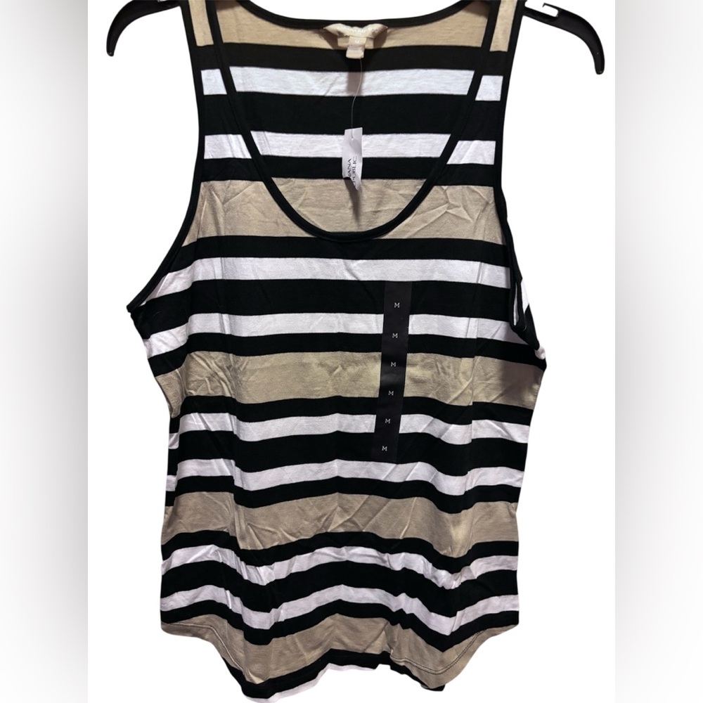 NWT: Banana Republic Black, White, and Tan Striped Tank Top Women’s Size Medium